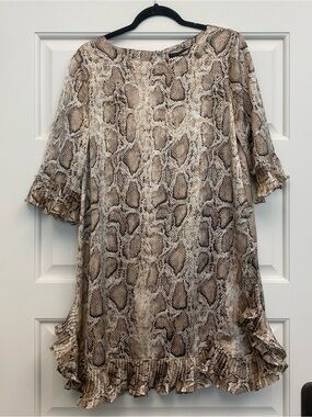 Symphony Brown and Beige Snake Print Shift Dress